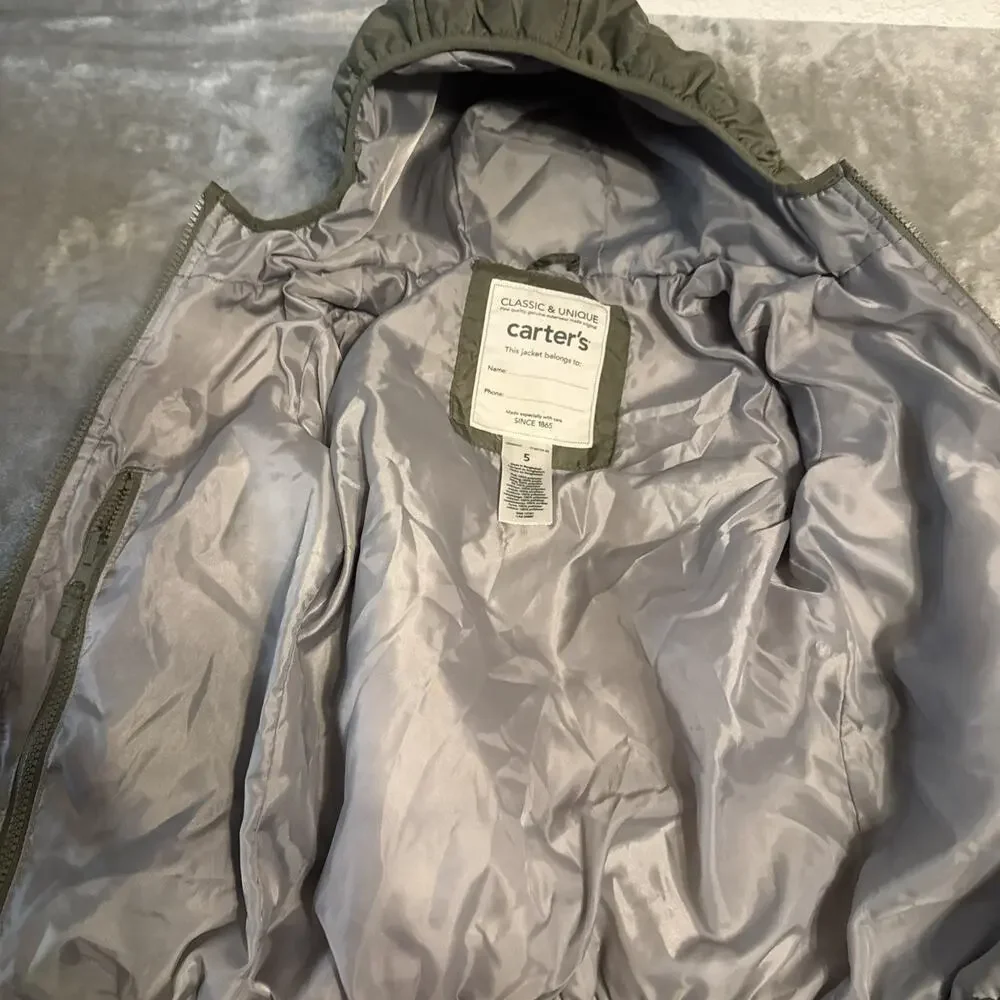 Carter's Size 5 Army Green (Olive) Puffer Winter Coat Jacket Hooded Exc Con'd